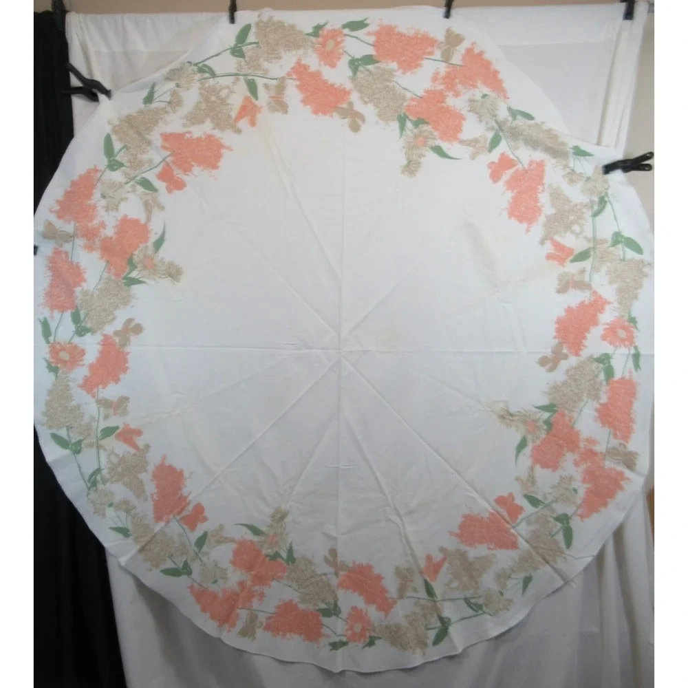 Vintage Vera Neumann Tablecloth Round Butterfly Floral Print Cotton 85
